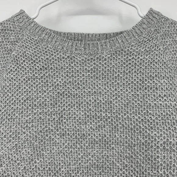 Ann Taylor LOFT Sweater Gray Pullover Knit Crew Neck Split Back - Picture 2 of 9